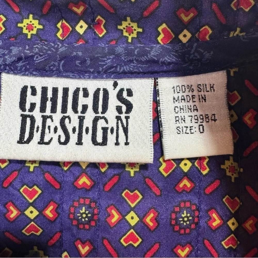 Vintage Chico’s Design Quilted Silk Mandarin Collar Jacket Blazer, Size 0